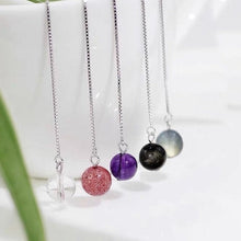 Load image into Gallery viewer, S925 Natural 8mm Crystal Threader Earrings Clear Quartz/ Strawberry Quartz/ Amethyst/ Golden Obsidian/ Labradorite Crystal Threader Earrings
