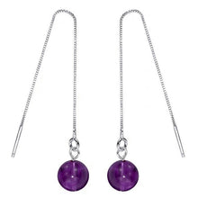 Load image into Gallery viewer, S925 Natural 8mm Crystal Threader Earrings Clear Quartz/ Strawberry Quartz/ Amethyst/ Golden Obsidian/ Labradorite Crystal Threader Earrings