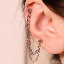 Load image into Gallery viewer, Figaro and curb chain double piercing earrings, available as a single piece or a pair, combining classic chain designs with a modern twist.