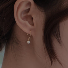 将图片加载到图库查看器,18K gold plated, silver, or steel Korean style dangle earrings with 5mm freshwater button pearls, perfect for weddings and sensitive ears, hypoallergenic and nickel-free.
