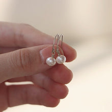 将图片加载到图库查看器,18K gold plated, silver, or steel Korean style dangle earrings with 5mm freshwater button pearls, perfect for weddings and sensitive ears, hypoallergenic and nickel-free.