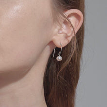 将图片加载到图库查看器,18K gold plated, silver, or steel Korean style dangle earrings with 5mm freshwater button pearls, perfect for weddings and sensitive ears, hypoallergenic and nickel-free.