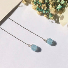 Load image into Gallery viewer, 925 Silver Dangle or Threader Earrings with 8mm AAA Aquamarine Round Beads and Filigree Flower Designs, Elegant Jewelry