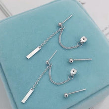 Load image into Gallery viewer, 1 Pair/2PC Double Piercing Steel Korean 2cm Bar/ 18mm Cross/10mm Star/2cm Spike Charm Earrings 5-6cm