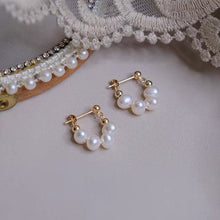 Load image into Gallery viewer, 18K gold plated surgical steel Korean fashion hoop stud earrings with AAA-grade 4-5mm pearls, perfect for adding a touch of sophistication to any outfit.