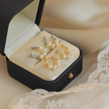 Load image into Gallery viewer, 18K gold plated surgical steel Korean fashion hoop stud earrings with AAA-grade 4-5mm pearls, perfect for adding a touch of sophistication to any outfit.