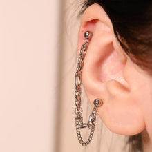 Load image into Gallery viewer, Figaro and curb chain double piercing earrings, available as a single piece or a pair, combining classic chain designs with a modern twist.