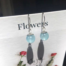 Load image into Gallery viewer, 925 Silver Dangle or Threader Earrings with 8mm AAA Aquamarine Round Beads and Filigree Flower Designs, Elegant Jewelry