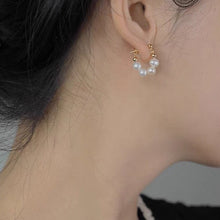 Load image into Gallery viewer, 18K gold plated surgical steel Korean fashion hoop stud earrings with AAA-grade 4-5mm pearls, perfect for adding a touch of sophistication to any outfit.