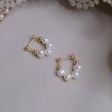 Load image into Gallery viewer, 18K gold plated surgical steel Korean fashion hoop stud earrings with AAA-grade 4-5mm pearls, perfect for adding a touch of sophistication to any outfit.