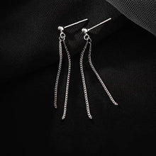 将图片加载到图库查看器,A pair of hypoallergenic surgical stainless steel stud earrings featuring double 2x2mm curb chains, available in 5cm and 6cm lengths, showcasing a sleek and trendy design.