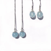 Load image into Gallery viewer, 925 Silver Dangle or Threader Earrings with 8mm AAA Aquamarine Round Beads and Filigree Flower Designs, Elegant Jewelry