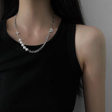 Load image into Gallery viewer, Korean Style Kpop Gothic Stainless Steel Four Pointed Star Crystal Pearls 8mm Multiple Style Chain Link Punk Necklace Unisex