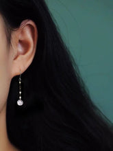 Load image into Gallery viewer, A pair of elegant dangle drop earrings made of surgical steel with small chains and cubic zirconia stones, available in 5mm and 8mm sizes, showcasing a sophisticated and modern design.