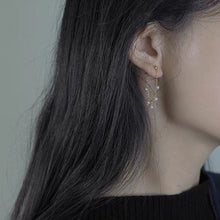 Load image into Gallery viewer, A pair of 18K Gold Plated steel earrings with 3mm baroque natural pearls, measuring 4-4.5cm in length, ideal for weddings and bridesmaid gifts.