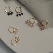 将图片加载到图库查看器,Tourmaline/Pearls/Strawberry Quartz 18K Gold Plated Hoop Earrings