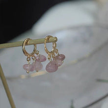 将图片加载到图库查看器,Tourmaline/Pearls/Strawberry Quartz 18K Gold Plated Hoop Earrings