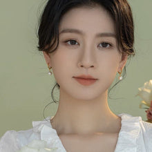 Load image into Gallery viewer, 18K gold plated earrings with 8mm glass crystal pearls, perfect for minimalist everyday jewelry that adds a touch of sophistication to any outfit.