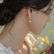 Load image into Gallery viewer, 18K gold plated earrings with 8mm glass crystal pearls, perfect for minimalist everyday jewelry that adds a touch of sophistication to any outfit.