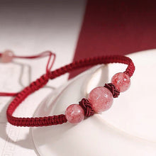 Load image into Gallery viewer, Obsidian/ Strawberry Quartz Chinese Style Gemstone Red Strings Bracelet Adjustable 6.5-8 inches woven Bracelet Friendship Couple Bracelets