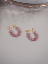 将图片加载到图库查看器,18K gold plated earrings with AAA-grade natural strawberry quartz 4mm round beads, perfect for adding a touch of sophistication and femininity to any outfit.