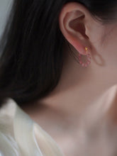 将图片加载到图库查看器,18K gold plated earrings with AAA-grade natural strawberry quartz 4mm round beads, perfect for adding a touch of sophistication and femininity to any outfit.