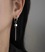 将图片加载到图库查看器,Surgical stainless steel cube charm hoop earrings, 6cm in diameter, available as a single piece or a pair.