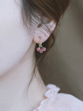 Load image into Gallery viewer, 18K Gold Plated Gold Leaves 5mm Pink Chinese Bayberry Stud Earrings
