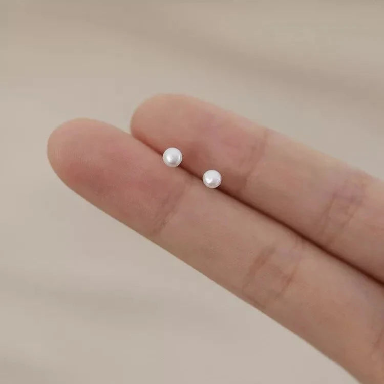 S925 Silver 3mm AAA Tiny Small Freshwater Pearls Stud Earrings Minimalist