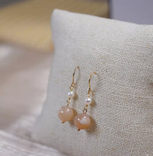 Load image into Gallery viewer, 18K Gold Plated 8mm Cherry Blossom Agate Beads Natural Gemstone Pearls Earrings
