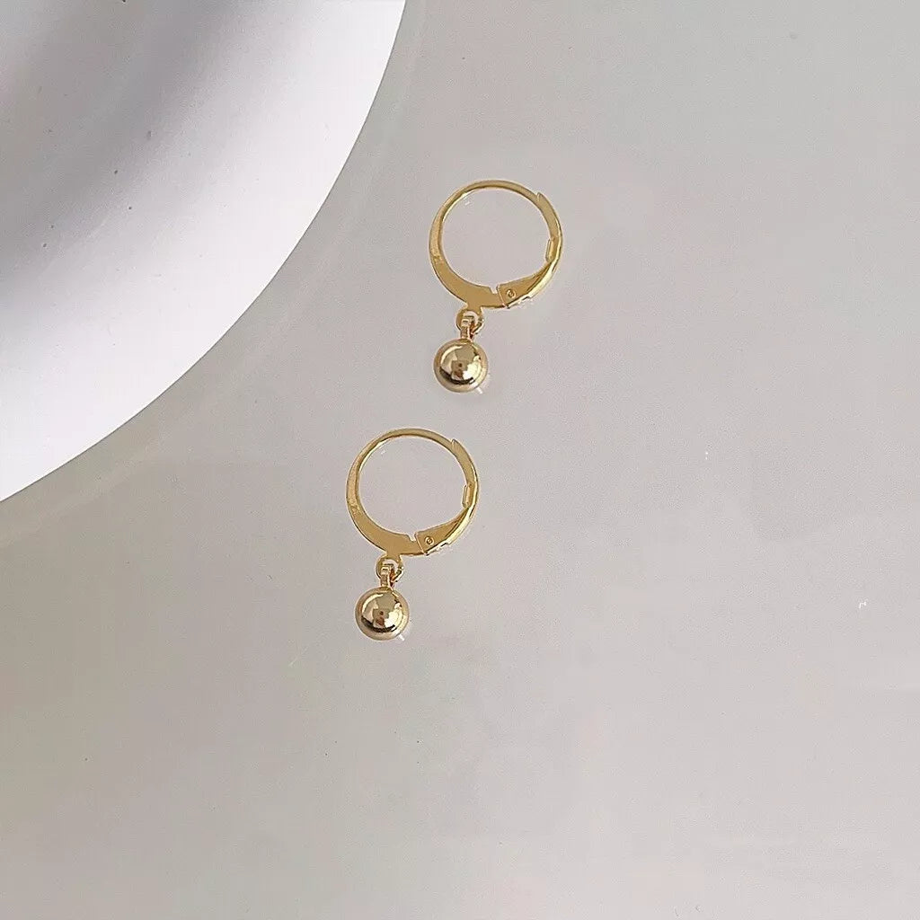 18K Gold Plate 14mm Lever back 3mm Mini Beads Earrings