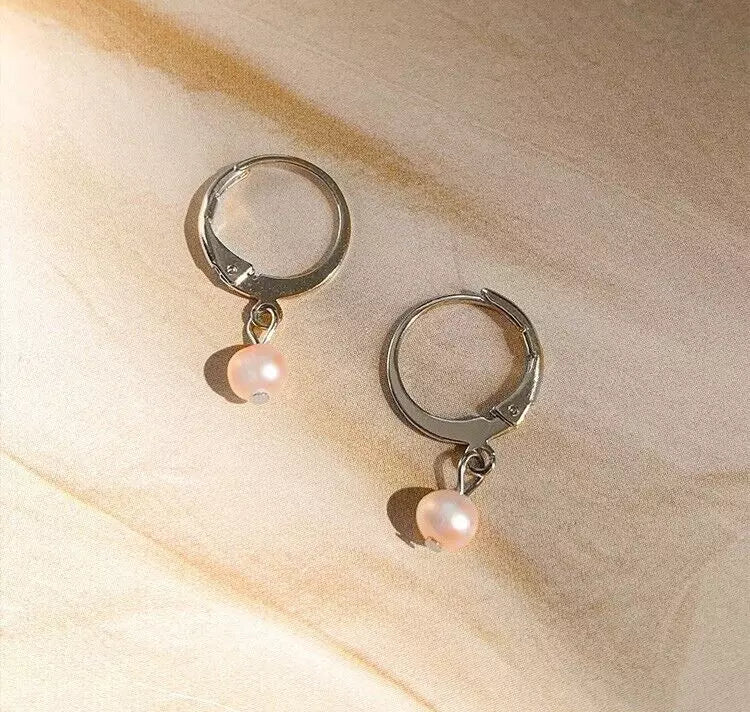 4mm Freshwater Pearls Earrings Hoop Stainless Steel