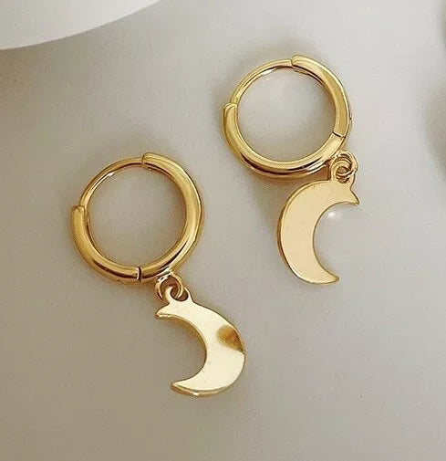 18K Gold Plated 15mm Hoop Moon 12mm Earrings