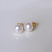 Load image into Gallery viewer, 14K Gold 8mm AAA Button Freshwater Pearls Earrings
