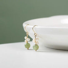 Load image into Gallery viewer, 18K Gold Plated Freshwater Pearls Hetian Jade Dangle Earrings
