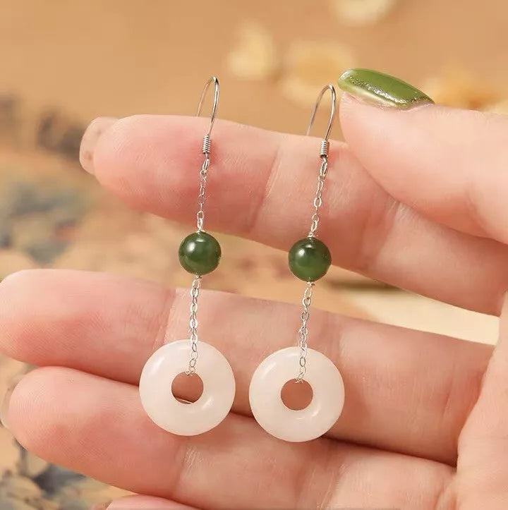 S925 6mm Jade 12mm Glaze Donut Jade Earrings