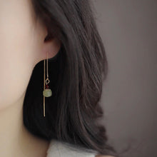 이미지를 갤러리 뷰어에 로드 , 18K Gold Plated S925 Silver Hetian Jade 10mm Garnet 4mm Earrings 12cm
