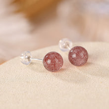 Load image into Gallery viewer, 14K Solid Gold/ S925 Sterling Silver 7mm Strawberry Quartz Post Earrings
