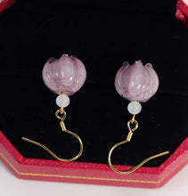 Load image into Gallery viewer, 18K Gold Plated S925 Bell Flower Purple Lampwork Earrings
