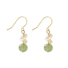 Load image into Gallery viewer, 18K Gold Plated Freshwater Pearls Hetian Jade Dangle Earrings
