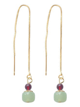 이미지를 갤러리 뷰어에 로드 , 18K Gold Plated S925 Silver Hetian Jade 10mm Garnet 4mm Earrings 12cm
