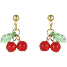 Load image into Gallery viewer, 18K Gold Plated 6mm Agate Cherry Earrings Studs
