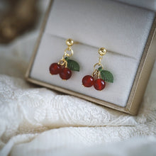 Load image into Gallery viewer, 18K Gold Plated 6mm Agate Cherry Earrings Studs
