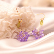 Load image into Gallery viewer, 18K Gold Plated Four Petal Flower Violet Earring
