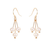 Load image into Gallery viewer, 18K Gold Plated Dangle 4mm Freshwater Pearls Earrings
