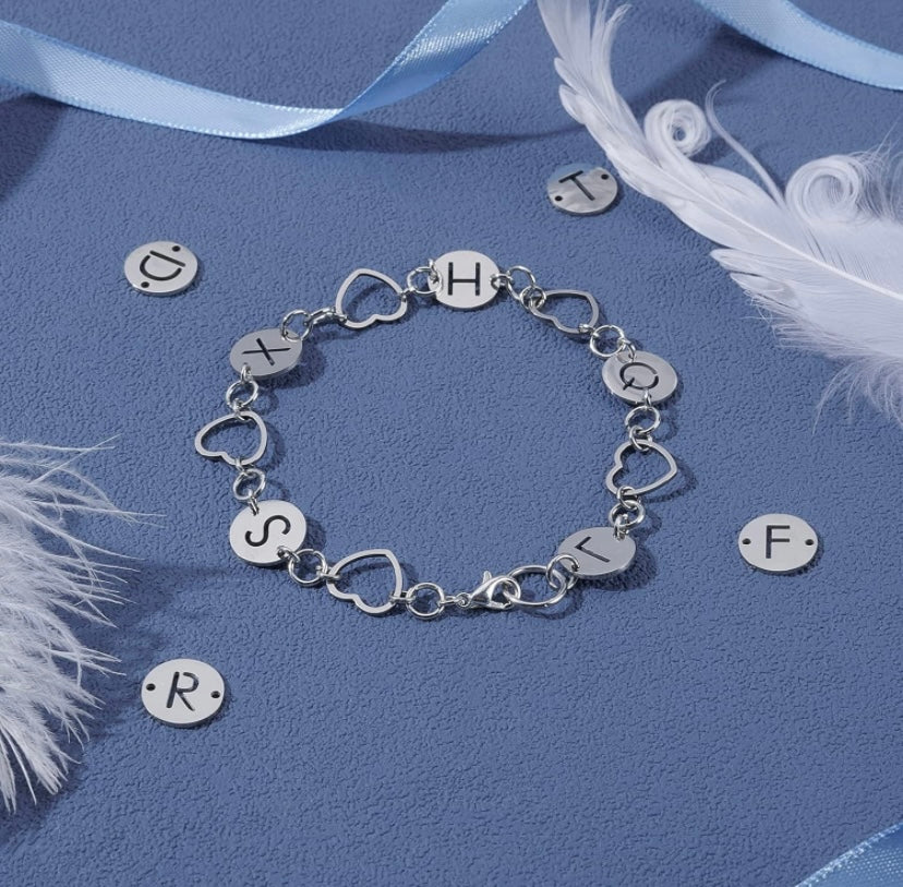 Personalized Custom Bracelet Letter with Heart Charm Initial Friendship Surgical Steel Bracelet