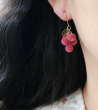 Load image into Gallery viewer, 18K Gold Plated 5mm Pink Chinese Bayberry Dangle Hook Earrings
