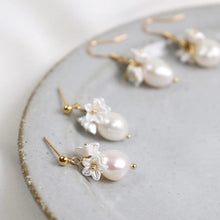 Load image into Gallery viewer, 18K Gold Plated Freshwater Pearls with Flower Beads Earrings
