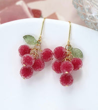 Load image into Gallery viewer, 18K Gold Plated 5mm Pink Chinese Bayberry Dangle Hook Earrings
