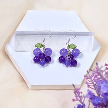 Load image into Gallery viewer, S925 Silver Lavender Jade Green Agate Amethyst 5-6mm Grape Leaf Dangle Earrings
